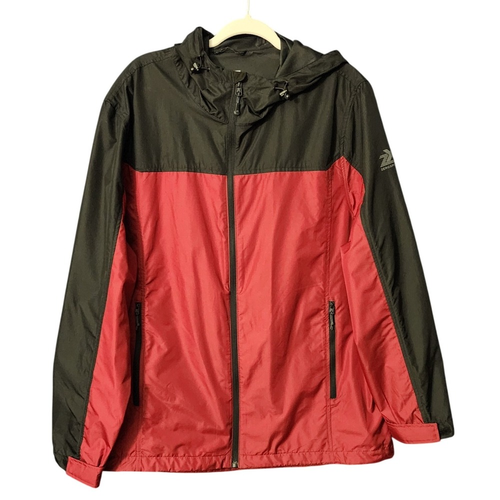 ZeroXposur Mens Windbreaker Jacket Red Black Colorblock Hooded Sporty XL